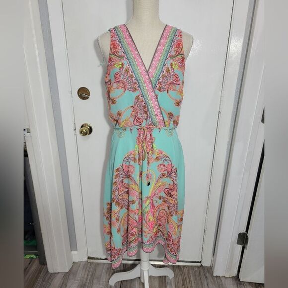 Sandra Darren Women's Sleeveless V-Neck Faux Wrap Chiffon Dress sz 10 - Picture 2 of 15